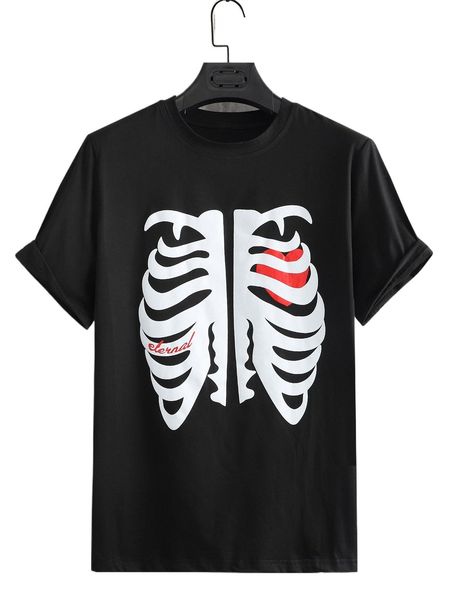 men skeleton & letter graphic tee 04n3#, White;black