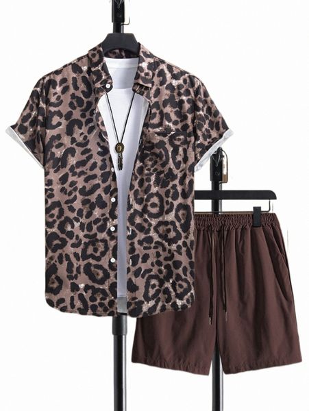 men leopard print patched pocket shirt & drawstring waist shorts without tee e9rp#, Gray
men leopard print patched pocket shirt & drawstring waist shorts without tee e9rp#, Gray