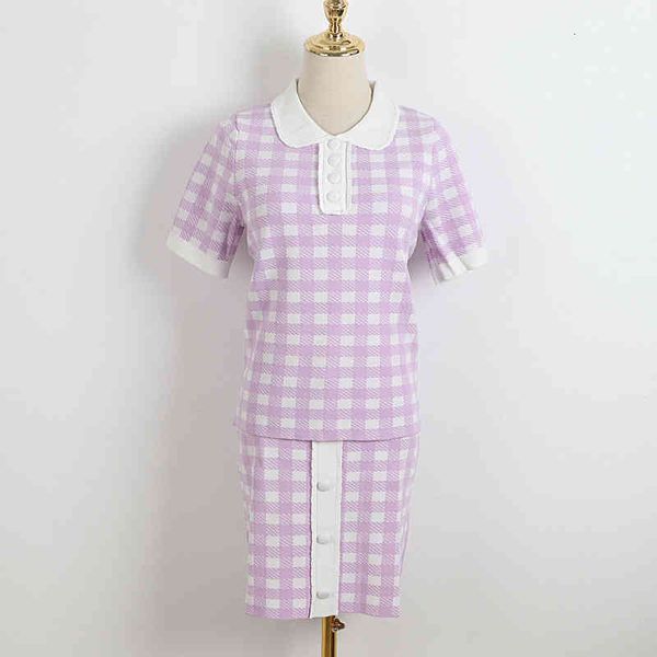 two piece dress plaid knitted two piece set early spring women's short sleeved doll neck pullover purple and skirt 2nbv, White
two piece dress plaid knitted two piece set early spring women's short sleeved doll neck pullover purple and skirt 2nbv, White