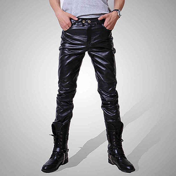 men jeans 2022 brand men leather pants skinny fit elastic autumn winter punk retro goth slim motorcycle casual streetwear trousers 22 1222, Black 
men jeans 2022 brand men leather pants skinny fit elastic autumn winter punk retro goth slim motorcycle casual streetwear trousers 22 1222, Black
