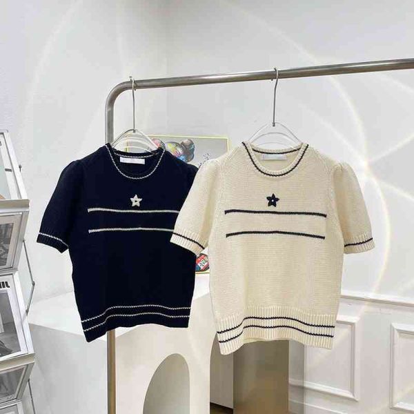 tee t-shirts wool knitted stripe five pointed star pattern short sleeve t-shirt fashion vitality style versatile, White
tee t-shirts wool knitted stripe five pointed star pattern short sleeve t-shirt fashion vitality style versatile, White