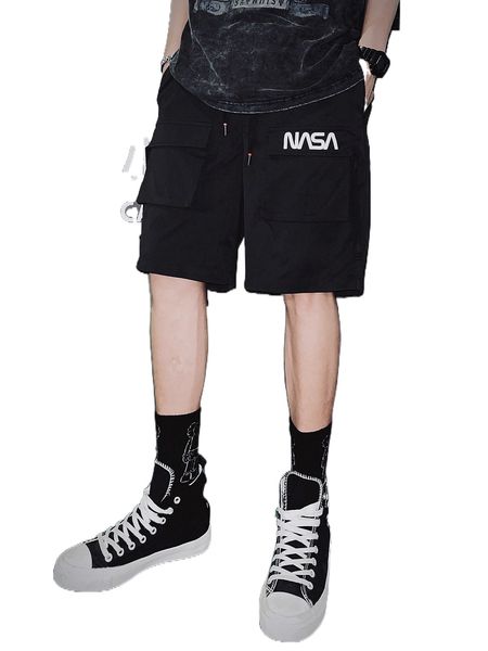 men letter pattern flap pocket cargo shorts c5l1#, White;black