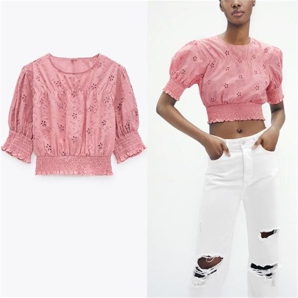 embroidery cropped blouses women short puff sleeve smocked elastic openwork embroidered pink pleated summer shirt 210524, White
embroidery cropped blouses women short puff sleeve smocked elastic openwork embroidered pink pleated summer shirt 210524, White