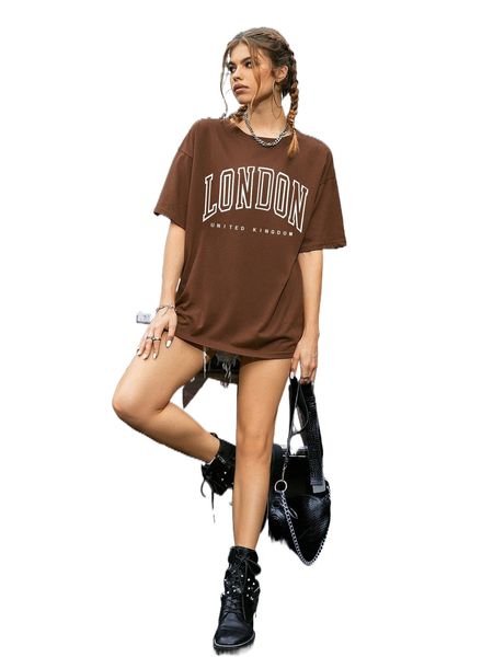 letter graphic drop shoulder tee l4gl#, White