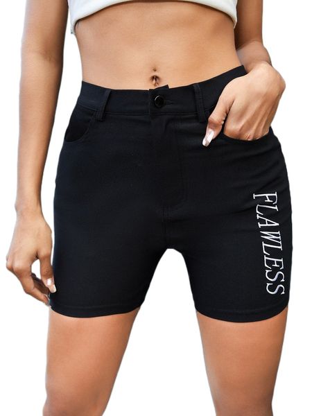 letter embroidery biker shorts 68nz#, White;black