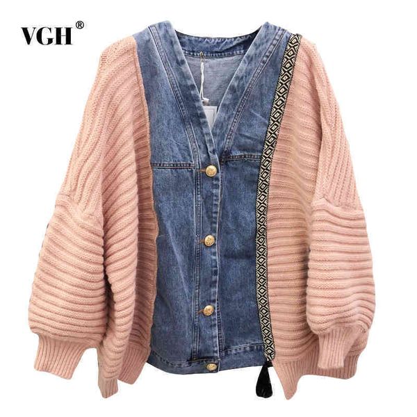 loose patchwork knitted denim jacket for women v neck lantern sleeve casual hit color jackets female fashion spring 210507, Black;brown
loose patchwork knitted denim jacket for women v neck lantern sleeve casual hit color jackets female fashion spring 210507, Black;brown