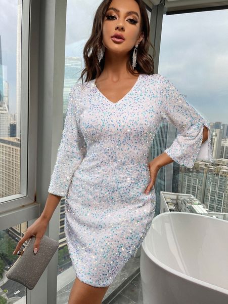 split sleeve sequins bodycon dress o3an#, Black;gray
split sleeve sequins bodycon dress o3an#, Black;gray