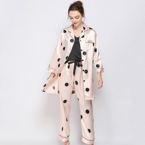 3 pcs pajamas set womens sleepwear woman v lead camisole bow trousers loose pyjamas, Black;red 
3 pcs pajamas set womens sleepwear woman v lead camisole bow trousers loose pyjamas, Black;red