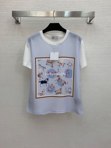 women's t-shirt circle galloping horse print front silk stitching back mercerized cotton round neck short sleeve t-shirt, White
women's t-shirt circle galloping horse print front silk stitching back mercerized cotton round neck short sleeve t-shirt, White