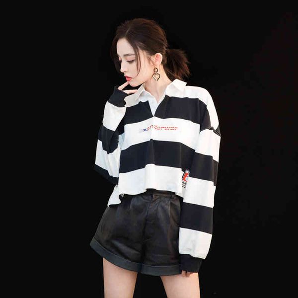 women's polos big wang design sense back split black and white stripe long sleeve t-shirt short loose heart open polo shirt
women's polos big wang design sense back split black and white stripe long sleeve t-shirt short loose heart open polo shirt