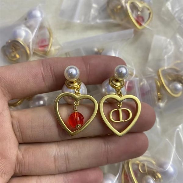 new red beads love pearl asymmetric earrings women's heart-shaped earrings, Golden
new red beads love pearl asymmetric earrings women's heart-shaped earrings, Golden