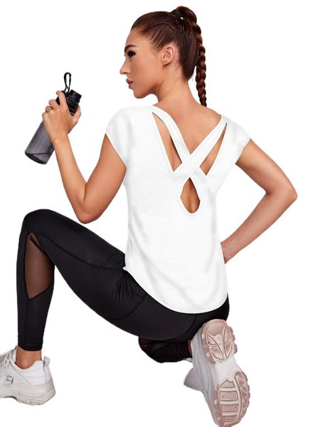 criss-cross back sports tee n3wd#, Gray 
criss-cross back sports tee n3wd#, Gray
