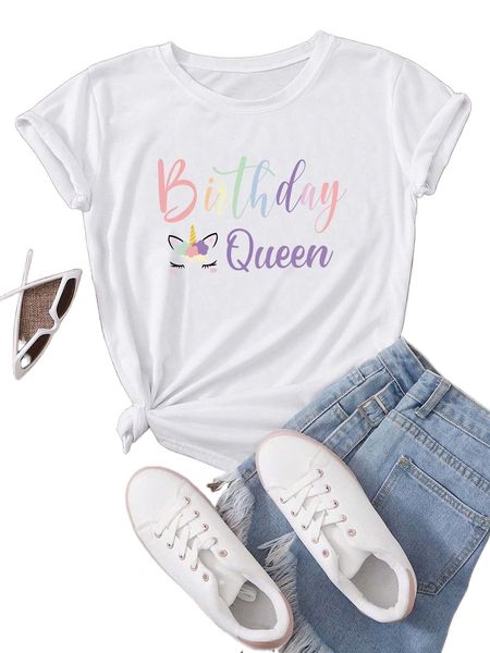 unicorn & letter graphic tee i7cy#, White