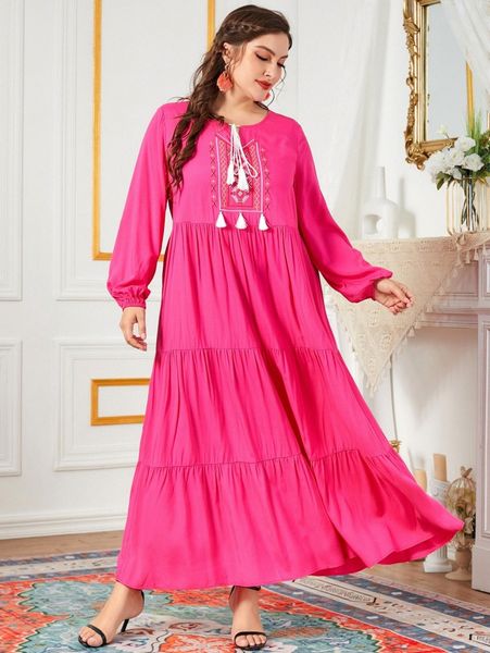 plus embroidery fringe detail ruffle hem dress c2gn#, Black
plus embroidery fringe detail ruffle hem dress c2gn#, Black