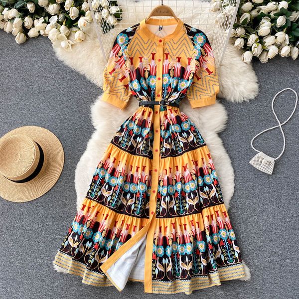 2022 summer runway shirt dress women's turn down neck short sleeve floral print single breasted midi vestidos, Black;gray
2022 summer runway shirt dress women's turn down neck short sleeve floral print single breasted midi vestidos, Black;gray