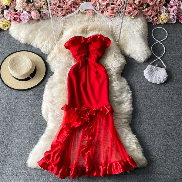 women spaghetti strap dress 2022 strapless bodycon slim red dinner party dresses mesh patchwork female summer long dress, Black;gray
women spaghetti strap dress 2022 strapless bodycon slim red dinner party dresses mesh patchwork female summer long dress, Black;gray