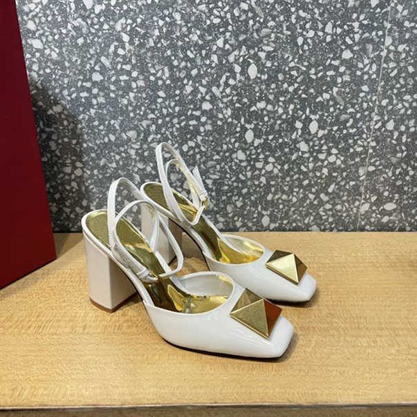 women's designer high heels sandals fashion gold large rivet cross strap leather sewn dress shoes luxury exhibition party thick heel 6c, Black
women's designer high heels sandals fashion gold large rivet cross strap leather sewn dress shoes luxury exhibition party thick heel 6c, Black