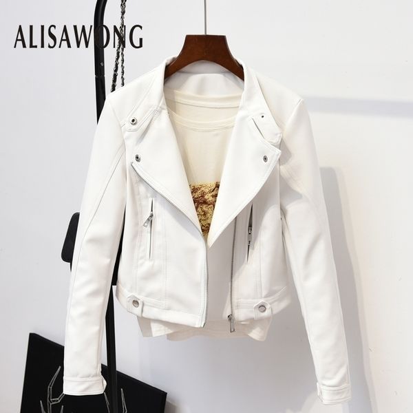 spring autumn outerwear women slim white faux leather jacket fashion street ladies punk black short coats biker moto jacket 201030
spring autumn outerwear women slim white faux leather jacket fashion street ladies punk black short coats biker moto jacket 201030