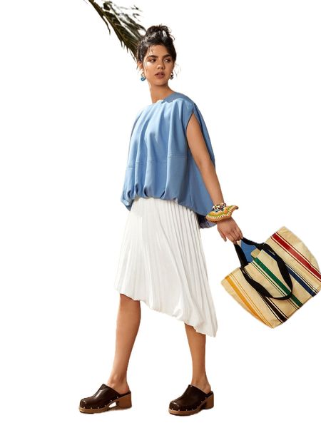 flower bud pleated asymmetrical hem skirt s4ap#, Black 
flower bud pleated asymmetrical hem skirt s4ap#, Black