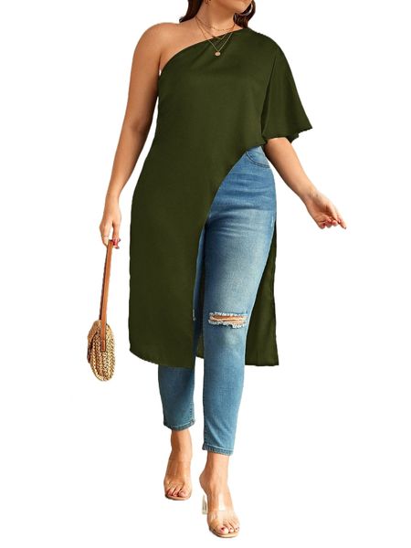 plus one shoulder asymmetrical hem blouse k2gm#, Black
plus one shoulder asymmetrical hem blouse k2gm#, Black