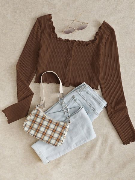 lettuce trim buttoned front rib-knit w0ub#, White