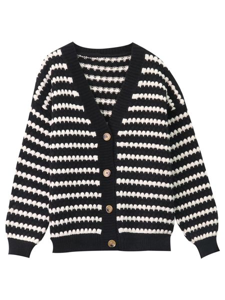 women soft knitted sweater v-neck single breasted long sleeve cardigan autumn stylish knitwear lazy highstreet top, White;black
women soft knitted sweater v-neck single breasted long sleeve cardigan autumn stylish knitwear lazy highstreet top, White;black