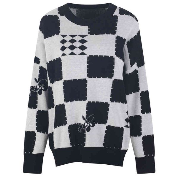 women's knits tees pullover knitted sweater women's outerwear jacket color matching plaid autumn and winter round neck n0cc, White
women's knits tees pullover knitted sweater women's outerwear jacket color matching plaid autumn and winter round neck n0cc, White