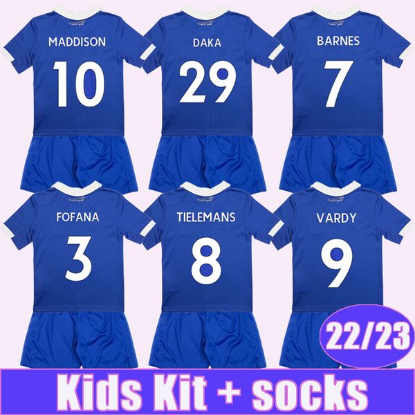 22 23 tielemans vardy maddison kids kit soccer jerseys fofana soyuncu daka barnes albrighton home football shirt, Black
22 23 tielemans vardy maddison kids kit soccer jerseys fofana soyuncu daka barnes albrighton home football shirt, Black