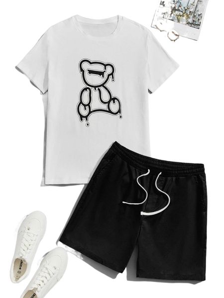 men bear print tee & drawstring waist shorts 06sj#, Gray
men bear print tee & drawstring waist shorts 06sj#, Gray