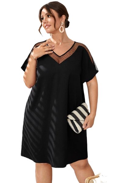 plus contrast dobby mesh batwing sleeve dress n3xj#, Black
plus contrast dobby mesh batwing sleeve dress n3xj#, Black
