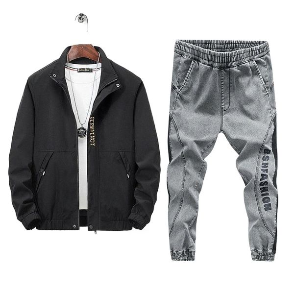 

men's thermal underwear autumn winter two piece jacket jeans tracksuit sets men sportwear hip hop 9xl oversized mens sporting jogger ou, Black;white