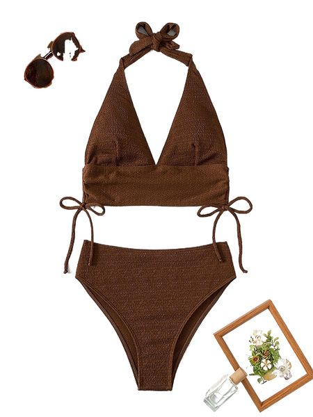 drawstring high waisted bikini swimsuit v2mz#, White;black