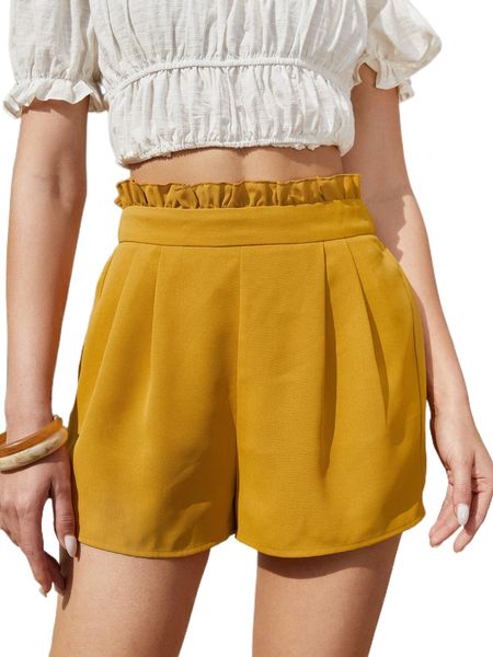 paper bag waist solid shorts 60rr#, White;black