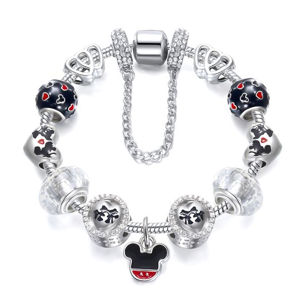 

Luxury Beaded Strands Womens Jewelry Drops Crystal Big Hole Bead Bracelet Cross-border Pandora Love Bracelet with little mouse