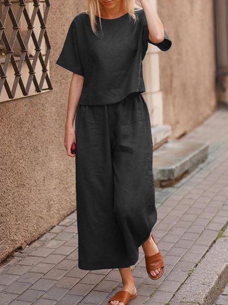 matching set women pant cotton linen solid loose o-neck 2pcs ladies suits casual short sleeve wide leg pants loungewear outfit, White
matching set women pant cotton linen solid loose o-neck 2pcs ladies suits casual short sleeve wide leg pants loungewear outfit, White