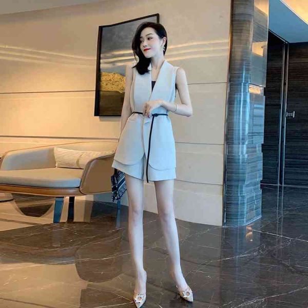 women's two piece pants summer women's wear large lapel vest with belt button shorts temperament celebrity suit, White
women's two piece pants summer women's wear large lapel vest with belt button shorts temperament celebrity suit, White