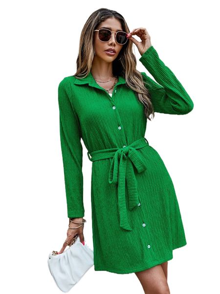 single breasted textured belted shirt dress b9lc#, Black;gray 
single breasted textured belted shirt dress b9lc#, Black;gray