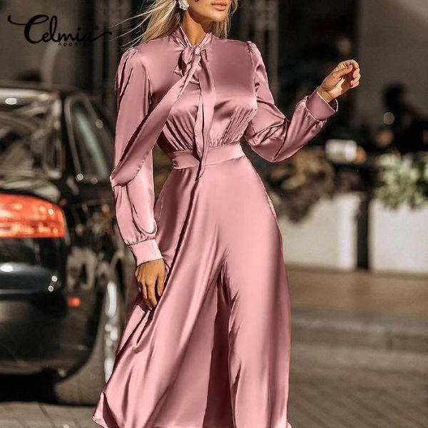 elegant women dress satin bowknot long sleeve casual commute maxi robes fashion pleats solid party vestido robe, Black;gray 
elegant women dress satin bowknot long sleeve casual commute maxi robes fashion pleats solid party vestido robe, Black;gray