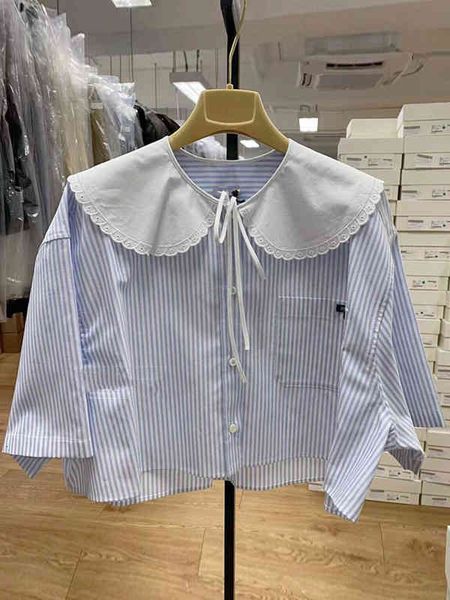 women's polos aging princess collar color matching striped shirt female french minority spring summer short trend, White
women's polos aging princess collar color matching striped shirt female french minority spring summer short trend, White