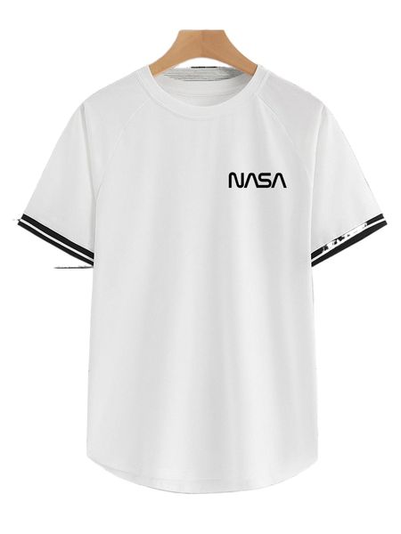 men letter graphic striped trim tee l0sw#, White;black
