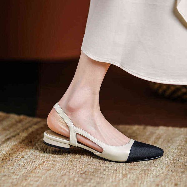 2022 summer french back empty women's shoes with skirt, flat shoes, side back empty round head cowhide baotou color matching sandals, Black
2022 summer french back empty women's shoes with skirt, flat shoes, side back empty round head cowhide baotou color matching sandals, Black