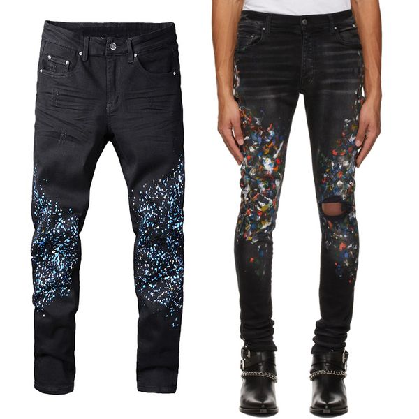men's jeans big size 40 color painted biker man slim fitness high street denim trousers, Blue
men's jeans big size 40 color painted biker man slim fitness high street denim trousers, Blue