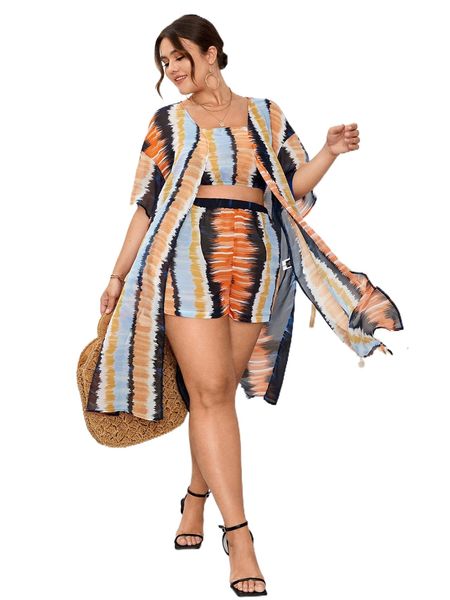 plus striped & brush print chiffon tube romper & split hem kimono n19x#, Black
plus striped & brush print chiffon tube romper & split hem kimono n19x#, Black