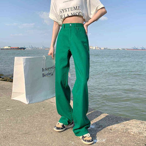 color wide leg jeans women's high waist drape straight ins style candy color baggy denim trousers lady high street pants t220728, Blue
color wide leg jeans women's high waist drape straight ins style candy color baggy denim trousers lady high street pants t220728, Blue