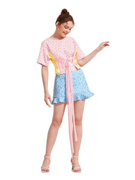 x poppy moon drop shoulder floral allover print push buckle belt & ruffle hem skirt r8q7#, White
x poppy moon drop shoulder floral allover print push buckle belt & ruffle hem skirt r8q7#, White