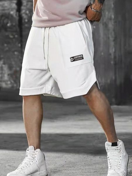 men letter patch detail slant pockets drawstring waist shorts o0m1#, White;black
men letter patch detail slant pockets drawstring waist shorts o0m1#, White;black