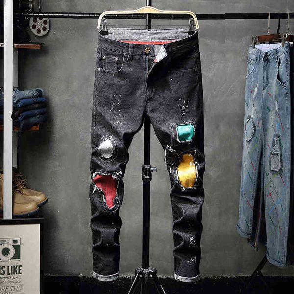 men's jeans trend denim men's black patch graffiti elastic autumn and winter trousers young students show thin 4p03, Blue
men's jeans trend denim men's black patch graffiti elastic autumn and winter trousers young students show thin 4p03, Blue