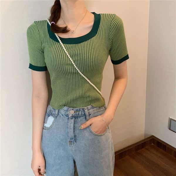 women's t-shirt knitted summer short sleeve patchwork t shirt women slim basic chic korean tees 4 colors, White
women's t-shirt knitted summer short sleeve patchwork t shirt women slim basic chic korean tees 4 colors, White