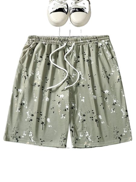men splash print drawstring waist shorts q0so#, White;black