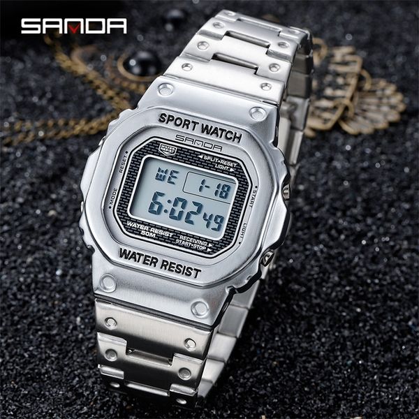 sanda men's brand luxury led digital men fashion waterproof sports watch full steel male clock relogio masculino, Slivery;brown
sanda men's brand luxury led digital men fashion waterproof sports watch full steel male clock relogio masculino, Slivery;brown